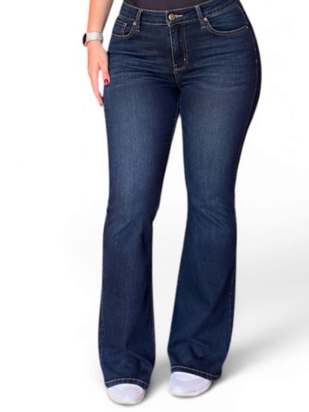 DKNY Women’s Straight Leg Jeans Size 14 Mid Rise Dark Wash Denim Style KCMUJ334